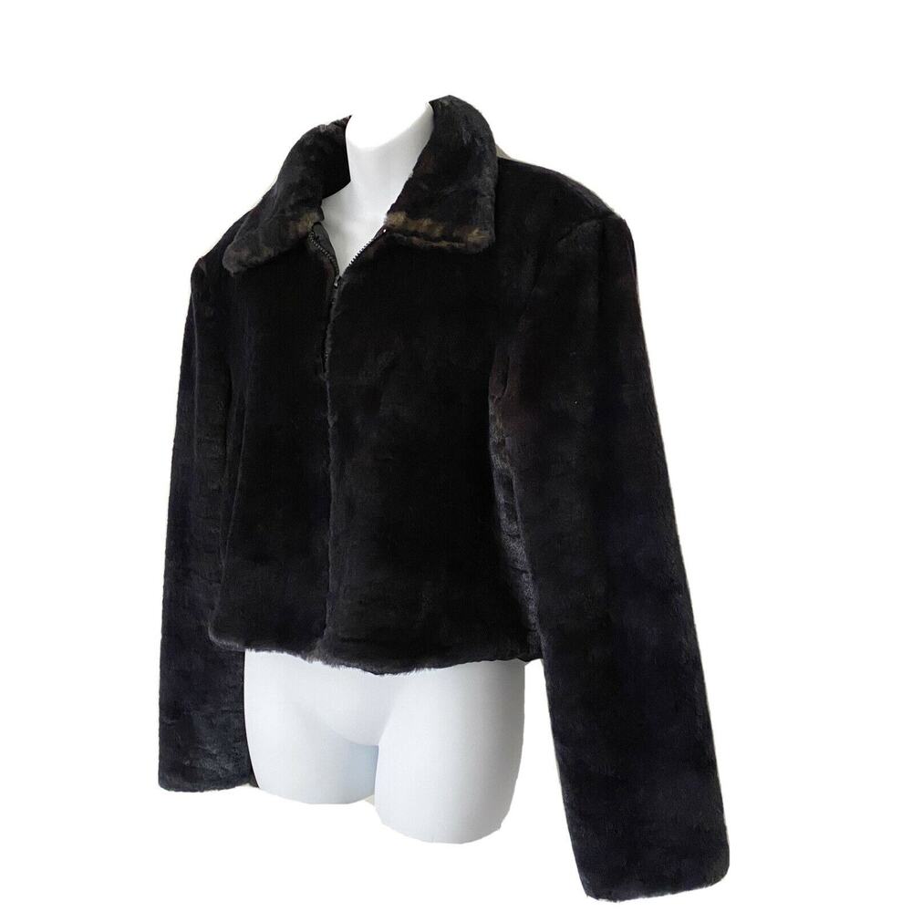 Sin by Morgan Cooper Coat Large Black Faux Fur Lined Short Evening‎ Holiday Y2K